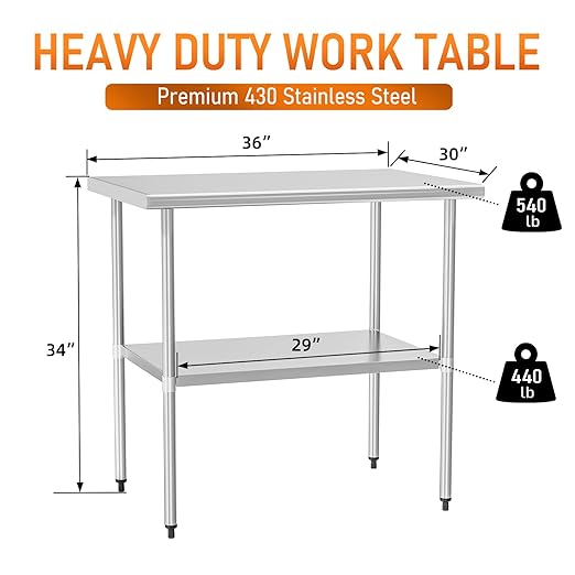 Stainless Steel Table for Food Prep & Work 30 x 36 inches Utility Table with Adjustable Undershelf, Commercial Workstation in Kitchen, Garage, Outdoor BBQ
