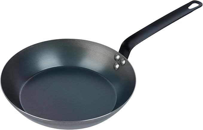Restaurantware-Met Lux 10 Inch Fry Pan, 1 Lightweight Frying Pan - Induction-Ready, Triple-Riveted, Black Carbon Steel Cooking Skillet, Durable, For Searing, Sauteing, And Browning Food