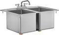 Kratos Commercial Restaurant Sink, 10"x14"x10" 16-Gauge Stainless Steel Two-Compartment Drop-In Sink with 10" Swing Spout Faucet (29N-220)