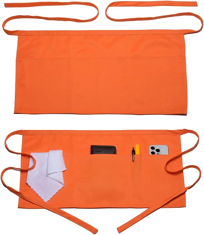Argstar 2 Pack Server Apron with 4 Pockets, Waitress Waiter Waist Short Aprons(Available in 60/120 Pack)