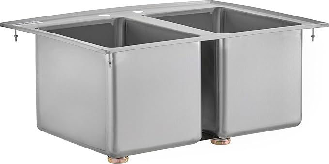 Kratos Commercial Restaurant Sink, 10"x14"x10" 16-Gauge Stainless Steel Two-Compartment Drop-In Sink with 10" Swing Spout Faucet (29N-220)