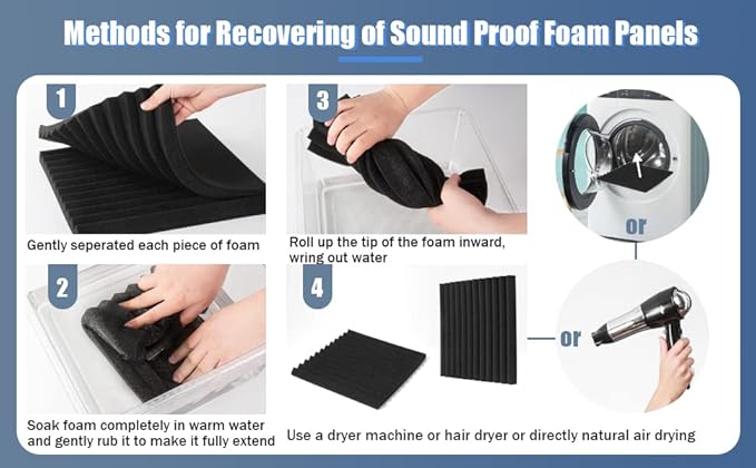 50 Pack Acoustic Foam Panels 1" X 12" X 12" Wedge Soundproof Studio Foam for Walls Sound Absorbing Panels Sound Insulation for Studio (50 Pack, Black)