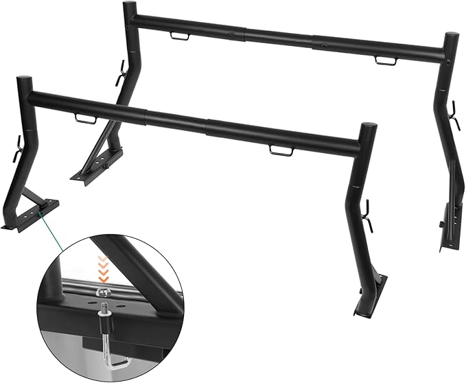 Non-Drilling Truck Rack, Heavy Duty Steel Extendable Truck Bed Ladder Rack, Fit for 52" to 71" Wide Truck Bed, 800 lb. Capacity