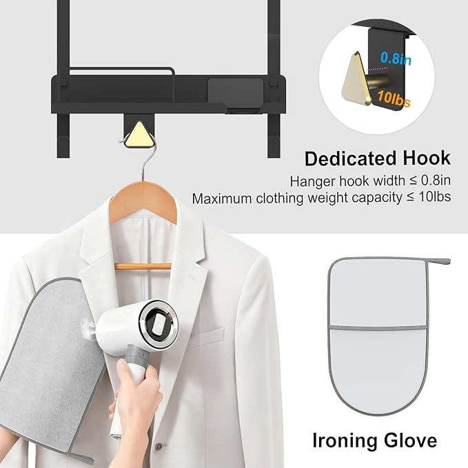 Handheld Garment Steamer Stand with Ironing Gloves Universal Organizer Wall Mounted/Over the Door Free-Standing Metal Holder Bathroom Storage DIY Cabinet Door Heat Safe Rack (Black)
