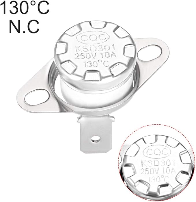 uxcell KSD301 Thermostat 130°C/266°F 10A Normally Closed N.C Adjust Snap Disc Temperature Switch for Microwaves Oven Coffee Maker 5pcs,Ceramic Material