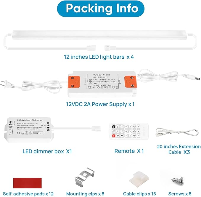 Litever Kitchen Under Cabinet Lights Plug in. Slim. Super Bright. 21W. Dimmable. 1 Remote Controls Multiple Lighting Kits Synchronously. for Kitchen Cabinet Light, Counter Lights, Warm White 3000K.