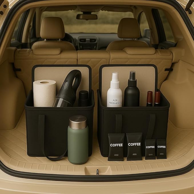 musbus 2Pk Trunk Organizer for Car Insulated Reusable Grocery Bags, Collapsible Cooler Bag for Groceries, Heavy Duty Large Insulated Bag (Large, Charcoal Black)