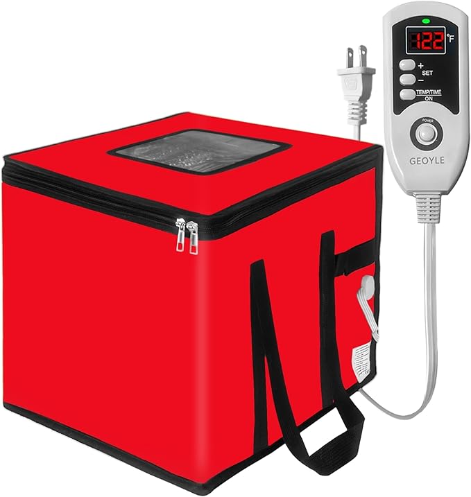 Bread Proofing Box with Heater, Foldable Sourdough Dough Proofer with 33-122℉ Temperature Control,Starter Warmer for Making Bread, Pizza,Yogurt, Natto and Handmade Soap Red, 13.8 * 13.8 * 13.8inch