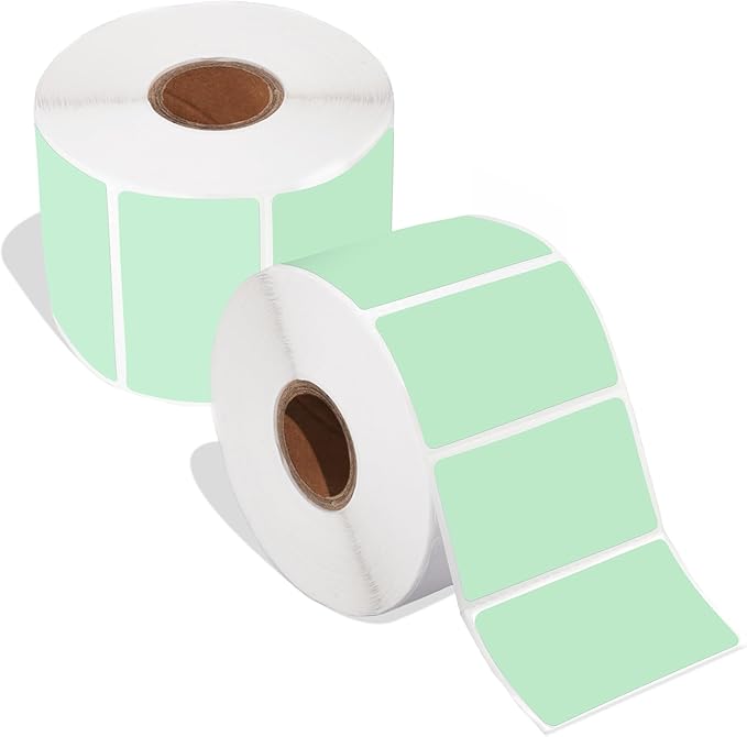 Spartan Industrial - 2.25" X 1.25" Direct Thermal Green Labels (2 Rolls, 1000/Roll) Perforated Barcode Address Stickers - Compatible with Rollo, Zebra, MUNBYN Desktop Printers