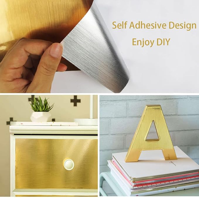 Hopepak Gold Contact Paper Peel and Stick Metallic Self Adhesive Removable Wallpaper Waterproof Vinyl Roll for Furniture Shelf Liner Kitchen Appliances DIY Decor 17.3''x118''