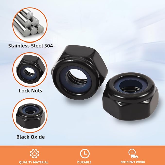 MewuDecor 1/2-13 Nylon Insert Hex Lock Nuts Locknuts, 304 Stainless Steel 18-8, Black Oxide, 25 PCS