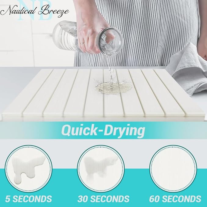 Roll-Up Stone Mat - Premium Diatomaceous Earth Dish Drying Rack, Water Absorbent Roll-Out Dish Drying Mat for Kitchen Countertops, Eco-Friendly, Quick-Dry Surface White