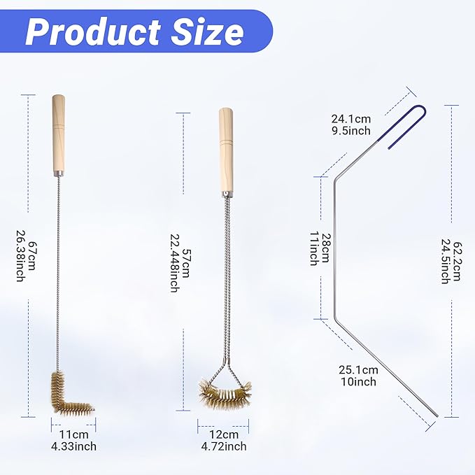 3 PCS Fryer Cleaning Tools with Deep Fryer Brass L-Shaped Brush, Deep Fryer Cleanout Rod, Long Handle Deep Basket Brush for Restaurants, Air Fryers, Deep Fat Fryers