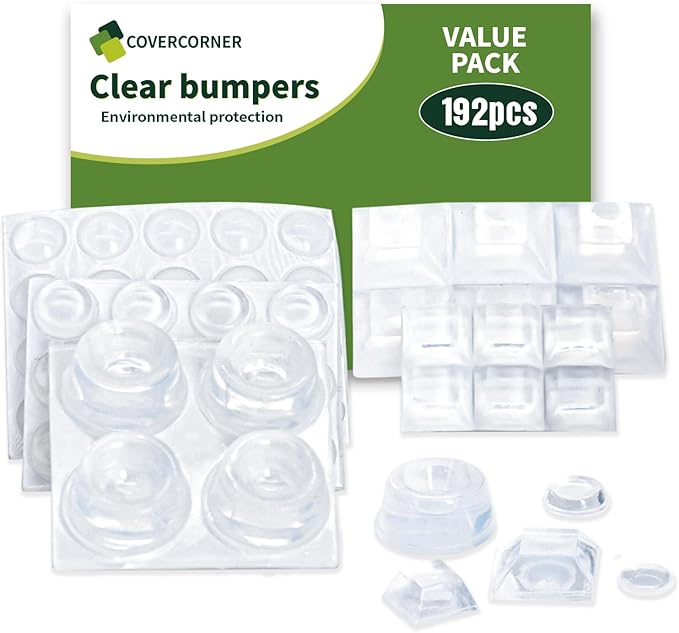 Rubber Cabinet Door Bumpers - 192 PCS Combo Pack Cabinet Bumpers Clear Rubber Bumpers for Cabinet Doors Rubber Stoppers Value Pack