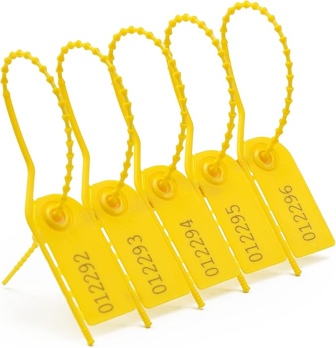 500 PCS Plastic Tamper Seals Pull Tight Security Seals Tags Breakaway Seals Numbered Zip Ties Disposable Self-Locking Ties for Fire Extinguisher, Tear Off Type, 210mm Length