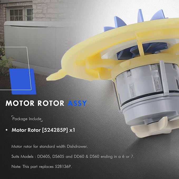 524285P Motor Rotor Assembly DSC Dishwasher Drawer Pump, Suits Models DD605 DS605 DD60S DD60D DD24S DD24D DD224 DDSDF Replace # 528136P