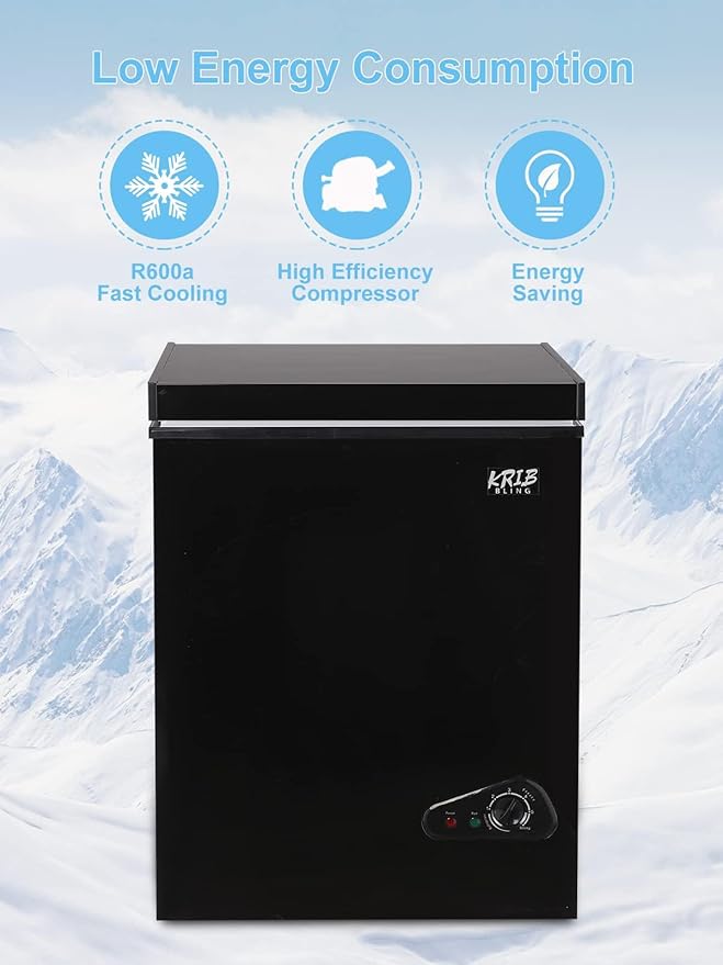Chest Freezer 3.5 Cu.Ft Mini 7 Gears Temperature Control Compact Deep Freezer with Top Open Door and Removable Storage Basket Black