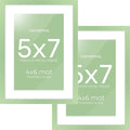 Homeforia 5x7 Picture Frame Sage Green, High End Metal 5 x 7 Frames with Mat 4 x 6 for Photo, 5by7 Desk Frame Matted to 4x6 inch Art, 5 by 7 Wall or Tabletop Frames, Tempered Glass, Wall Kit, Set of 2