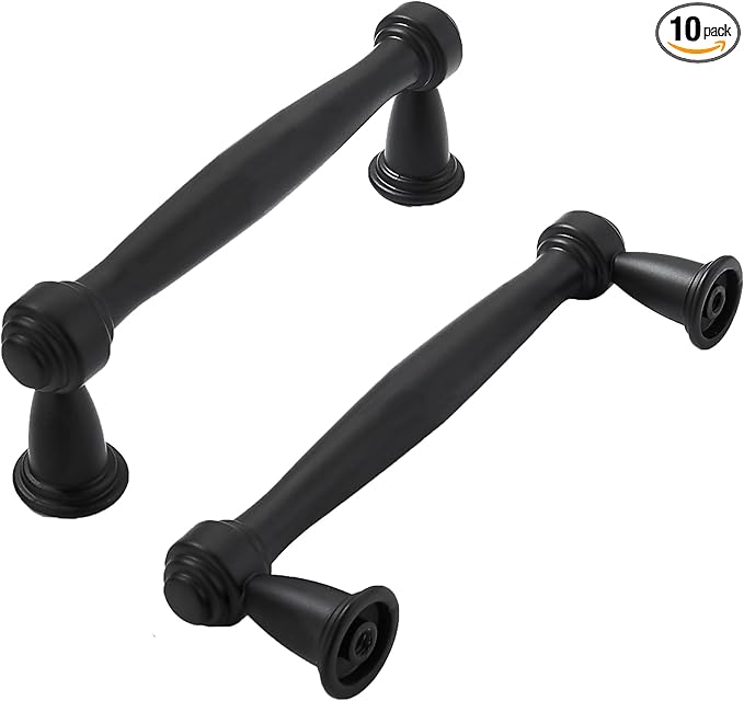 khtumeware 10 Pack 3 Inch(76mm) Black Cabinet Pulls Black Kitchen Matte Black Cabinet Handles Kitchen Cabinet Hardware for Cupboard Drawer Handles Dresser Pulls
