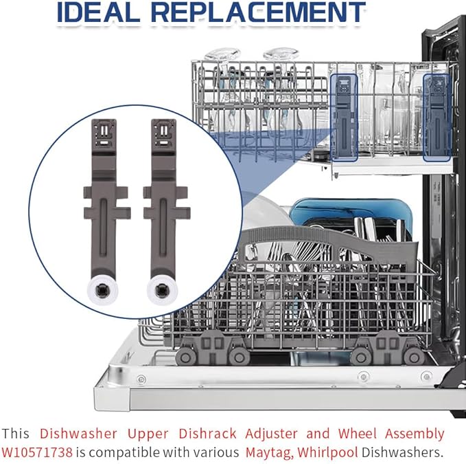 [Upgraded] W10571738 Dishwasher Upper Dishrack Adjuster and Wheel Assembly fit for Maytag/Whirlpool Dishwashers, Replace WPW10571738, 3449627, AP6023130, PS11756470 (2 Pack)