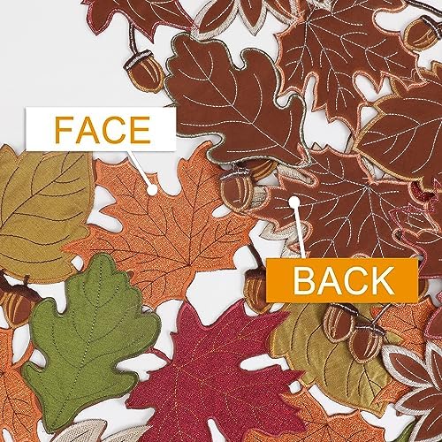 OWENIE Fall Table Runner, Short Thanksgiving Table Runner for Coffee Table Autumn Season Home Decorations, Embroidered Cutwork Farmhouse Harvest Maple Leves Runner, 13 Inch x 36 Inch