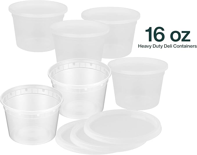 16oz [240 set] Heavy Duty Plastic Deli Container | BPA-Free Food Storage with Airtight Leak‑Proof Lids | Microwave, Freezer & Dishwasher Safe – Stackable, Bulk Reusable Soup & Meal Prep Tub