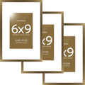Homeforia 6x9 Picture Frame Bronze, High End Metal 6 x 9 Brass Frames with Mat 4 x 6 for Art, 6x9 Desk Frame Matted to 4x6 inch Photo, 6 by 9 Wall or Tabletop Frame, Tempered Glass, Wall Kit, Set of 3