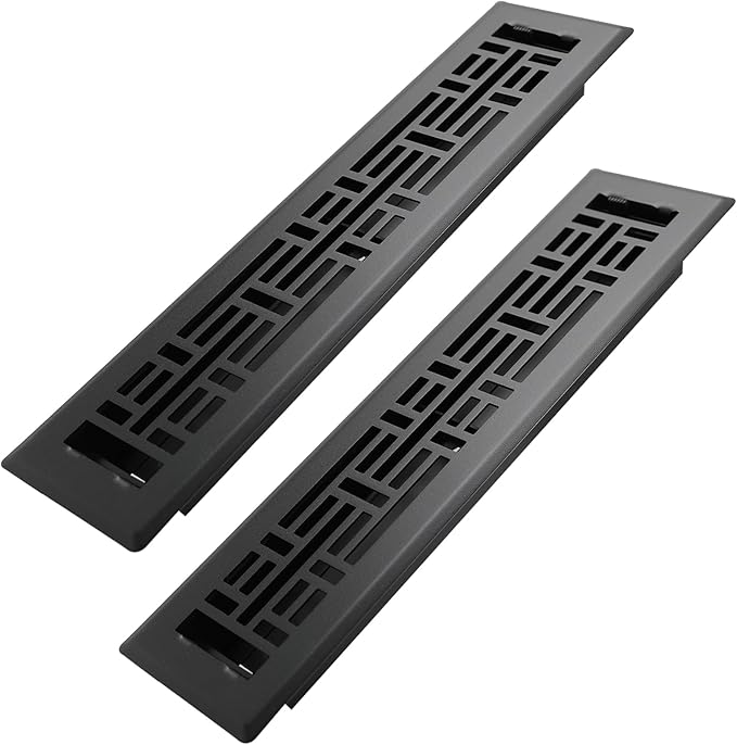 2x12 Inches 2 Pack Heavy Duty Walkable Floor Register Easy Adjust Air Supply Lever Floor Vents - Seattle Design - Vent Cover for Home Floor - Matte Black