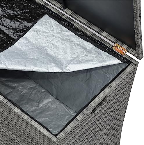 Teamson Home 154 Gallon Lined Weather Resistant Outdoor Rattan Wicker Patio Deck Storage Box with Soft Close Hinges for Patio Furniture Cushions or Pool Accessories, Gray