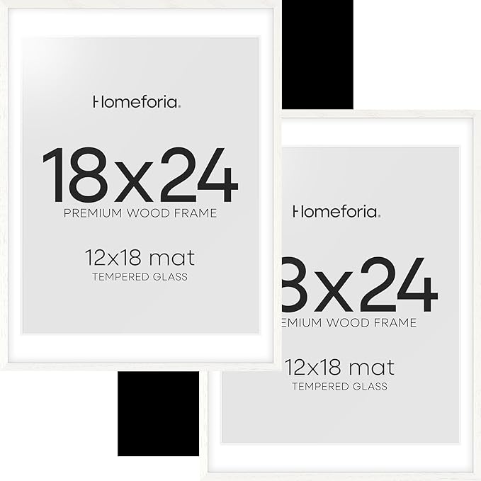 Homeforia 18 x 24 Poster Frame White, High End Oak 18x24 White Wood Picture Frame with Mat 16x20 Photo, 18 x 24 Wooden Frame Matted to 16 x 20, 24x18 Hanging Frames, Tempered Glass, Wall Kit, Set of 2