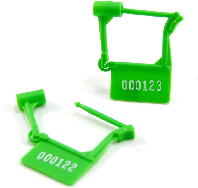 Plastic Security Padlock Seals Numbered Tamper Proof Disposable Self-Locking Plastic Medical Tags (Pack of 100 PCS) (Green)