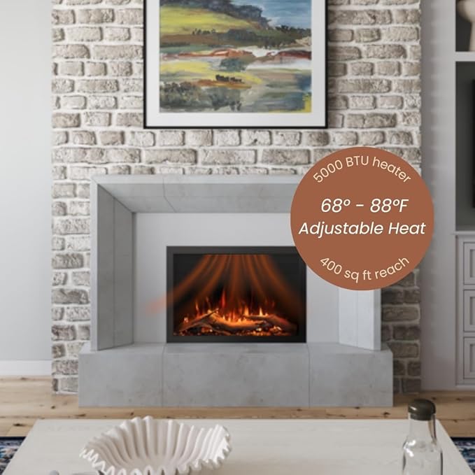 Modern Ember Highmark Traditional 30 Inch Built-in Smart Electric Fireplace Insert with Remote Control | Alexa/WiFi Enabled | Electric Firebox Heater with Multi-Color Flames | 1500W
