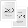 Homeforia 10x13 Picture Frame White, High End Metal 10x13 Poster Frames with Mat for 8.5x11, 10 x 13 White Frames Matted to 8.5 x 11 inch Photo, 10by13 Hanging Frames, Tempered Glass, Wall Kit, Set of 2