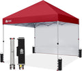 CROWN SHADES 8x8 Pop Up Canopy with 1 Side Wall - Beach Tent with One Push Setup - Outdoor Sun Shade for Events, Parties, Camping - Gazebo with STO-N-Go Cover Bag (Red)