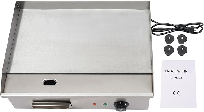 Commercial Flat Top Grill 110V 3000W 21.3x11.8in Electric Countertop Griddle, Non-stick Stainless Steel Teppanyaki Flat Top Grill, Thermostatic Control 122-572℉ for Restaurants