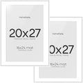 Homeforia 20x27 Picture Frame White, High End Metal 20x27 Poster Frames with Mat 16x24 Photo, 20 x 27 White Frame Matted to 16 by 24 Print, 27by20 Thin Hanging Frames, Tempered Glass, Wall Kit, Set of 2