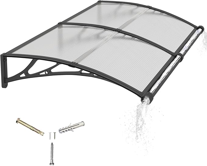 Awning for Door Entrance with Drainage Sink,40x80 Inch Awnings for Doors,Window Canopy Exterior with Plastic Steel Bracket,Polycarbonate Cover,UV,Rain,Snow Protection for House,Porch,Patio,Deck