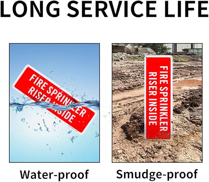 Fire Sprinkler Riser Inside Sign, 12"x 4" .04" Aluminum Reflective Sign Rust Free Aluminum-UV Protected and Weatherproof
