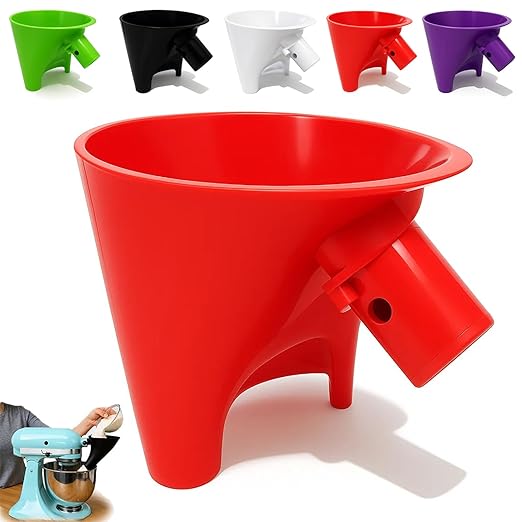Flour Funnel for Kitchen Aid Mixer, Easy Pour No-Mess Attachment, Anti-Splash Accessory, Fits Tilt-Head 4.5–5 Qt (KSM150), Durable Dishwasher-Safe Baking Tool (Red)