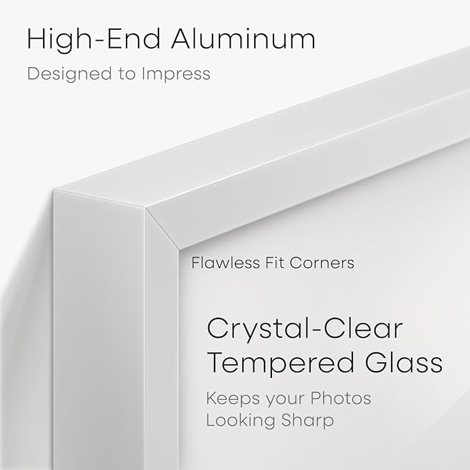 Homeforia 14x24 Picture Frame White, High End Metal 14x24 Poster Frames with Mat 11x22 Photo, 14 x 24 White Frame Matted to 11 by 22 Print, 24by14 Thin Hanging Frames, Tempered Glass, Wall Kit, Set of 2
