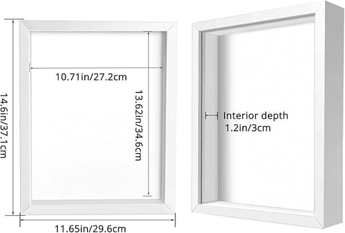 11x14 Shadow Box Frame Display Case, Wood with Plexiglass, Display Case Box for Memorabilia, Medal, Crafts,Tickets and Photos, Picture Frame for Wall and Tabletop (White, 11x14)