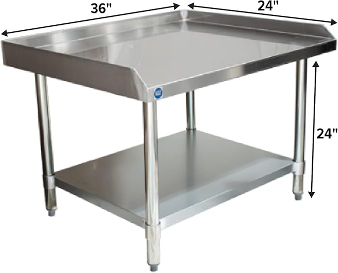 Stainless Steel Equipment Grill Stand with Adjustable Undershelf | Heavy Duty 18-Gauge Top | NSF Certified for Commercial Kitchen, Utility, and Foodservice (24" x 36")