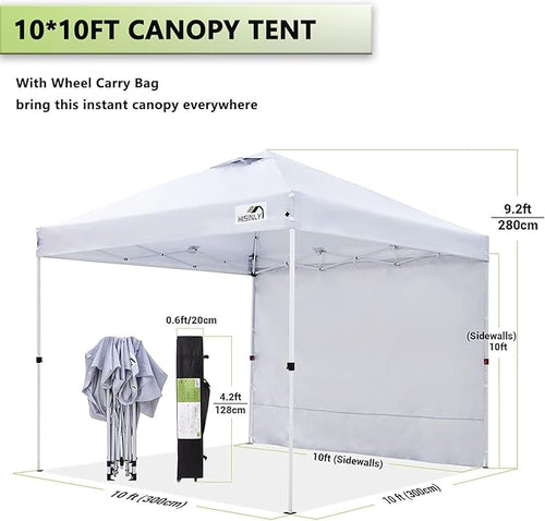 10x10 Pop Up Canopy Tent White Folding Shelter Heavy Duty Waterproof Vented Roof 3 Removable Sidewalls Quick Setup for Outdoor Patio Event Market