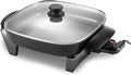 Elite Gourmet 12"x12"x2.15” Ceralast™ PFAS Free Ceramic Electric Skillet, Dishwasher Safe, Rapid Heat Up, 1200W, Dark Grey