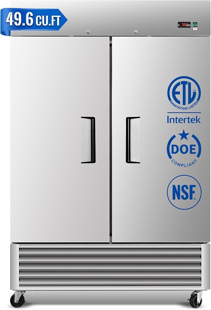 54" W Commercial Freezer, ETL Certified 49.6 Cu.ft Stainless Steel Reach-in Upright Freezer,Auto Defrost,Digital Temperature Control (-10°F to 10°F) Used to Restaurant,Bar,Shop