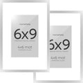 Homeforia Silver Photo Frame 6x9, High End Metal 6 x 9 Silver Picture Frames with Mat 4 x 6, 6by9 Desk Frame Matted to 4x6 inch Print, 6 by 9 Wall or Tabletop Frames, Tempered Glass, Wall Kit, Set of 2