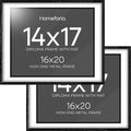 Homeforia 16x20 Diploma Black Wood Frame, High End Oak 16 x 20 Certificate Frames with Mat 14 x 17, 16by20 Document Frame Matted to 14by17, Wooden Graduation Frames, Tempered Glass, Wall Kit, Set of 2
