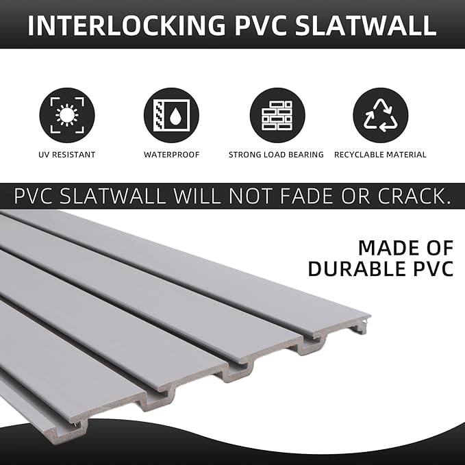 Slatwall Panel Garage Slat Wall Storage Systems, PVC Slat Wall Paneling Garage Tool Organizer Wall Mount, Grey 4’x2’ Slatwall Panels Garage Wall Organizer, Garage Storage & Organization Products