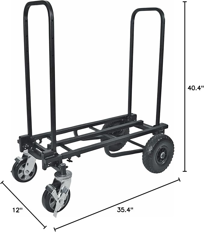 Rockville Rock Cart Off-Road DJ Transport Cart, Big Wheels, Smooth Casters, Wheel Locking, 700lbs Capacity, Folding, Steel, Perfect for Gigs & Events