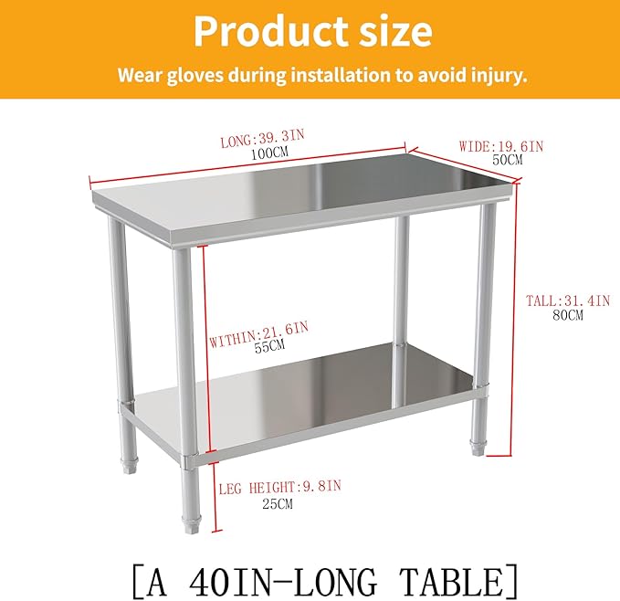 Stainless Steel Table Dining Table countertop is a Sturdy and Durable Double-Layer Operation Table for Restaurants and Kitchens, Outdoor use